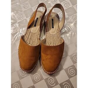 Zara Basic Collection Tan Brown Slingback Espadrilles Flats Womens Sandals Sz 40